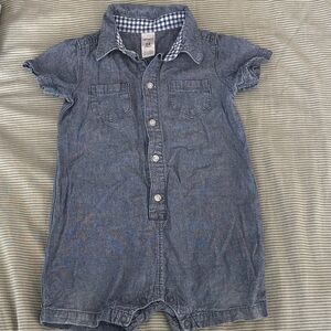 Denim Baby Romper with Gingham Collar